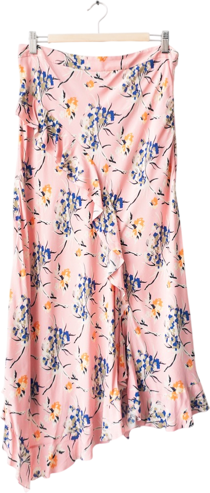 ETRO Pink Floral Ruffle Detail Midi Skirt UK 12