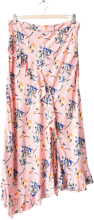 ETRO Pink Floral Ruffle Detail Midi Skirt UK 12