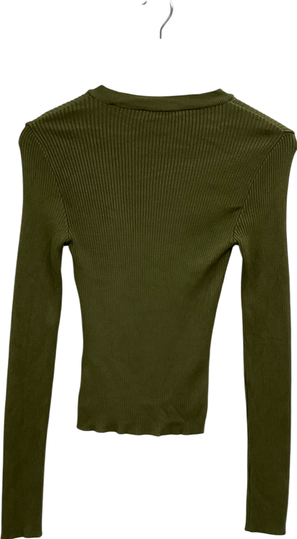 NA-KD Green Basic Ribbed Long Sleeve Top UK XS