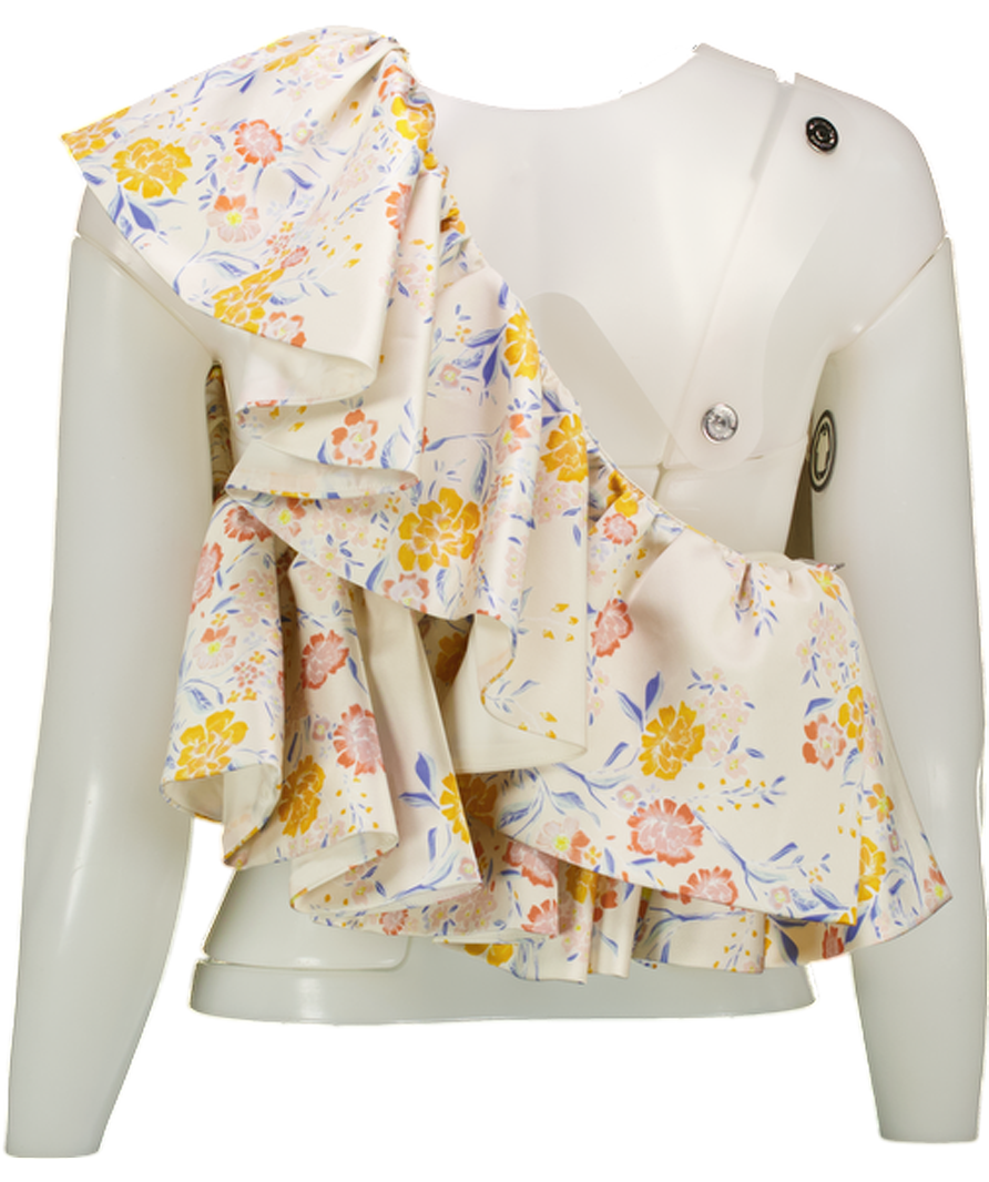 Amur Cream Floral One Shoulder Ruffle Top Us4 UK 8
