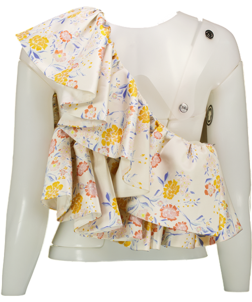 Amur Cream Floral One Shoulder Ruffle Top Us4 UK 8