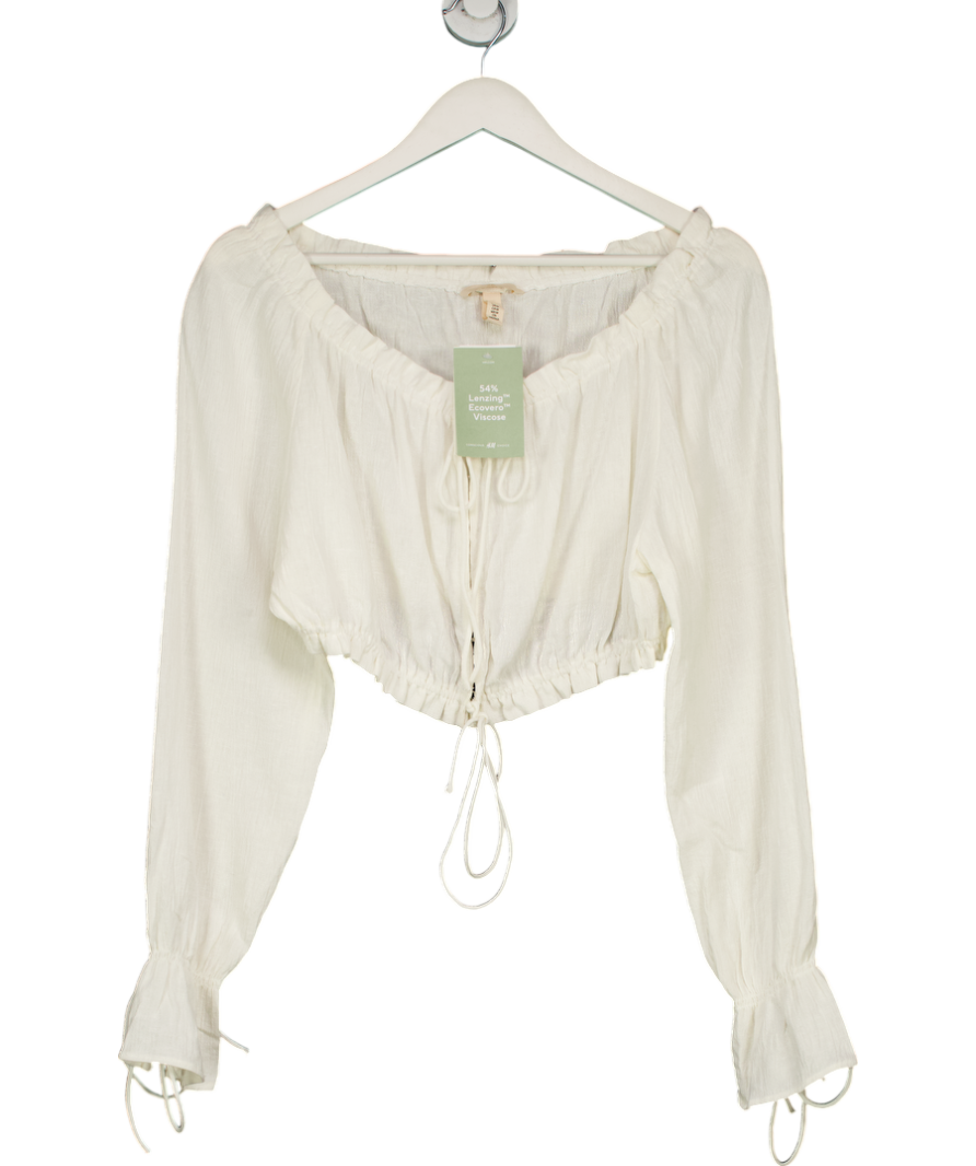 H&M White Off The Shoulder Linen Blend Top UK M