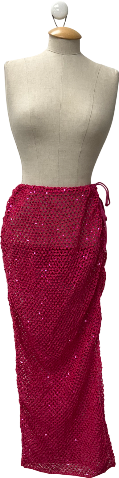 South Beach Pink Sequin Knit Maxi Beach Skirt UK 12