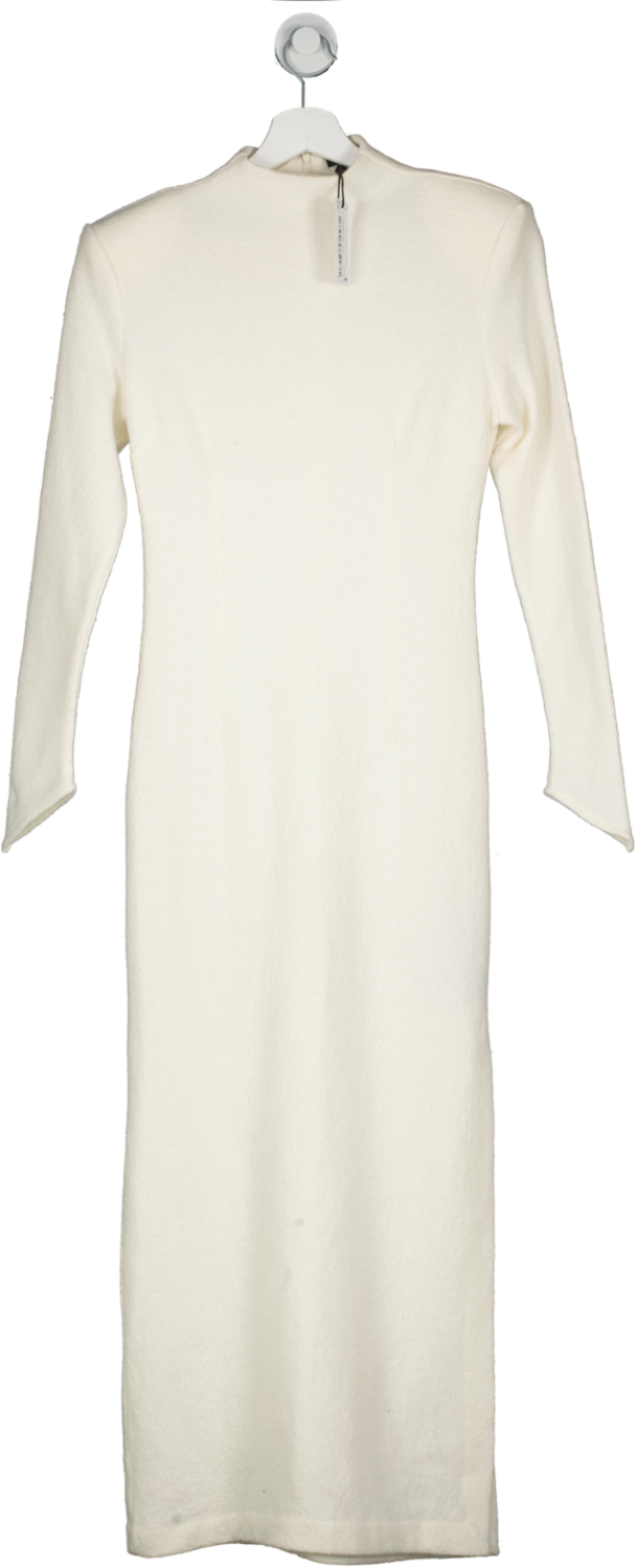 Karen Millen Cream Merino Wool boucle Funnel Neck  Midi Dress UK XS