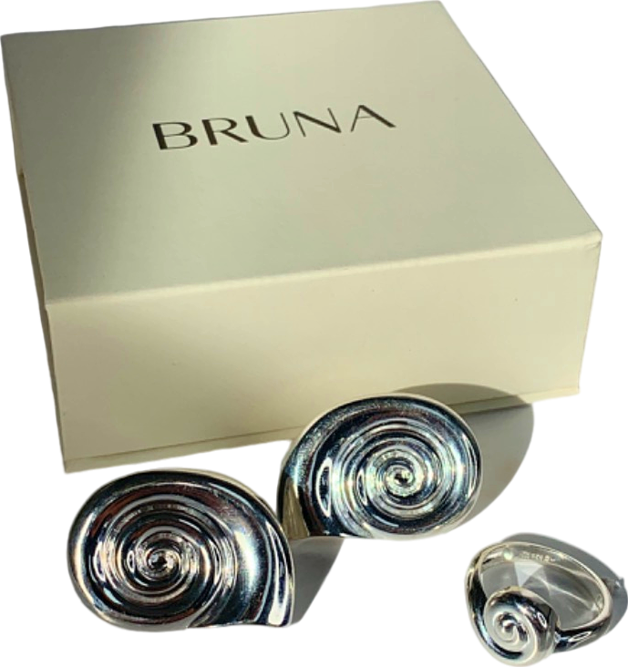 Bruna Silver Spiral Earrings and Ring Set