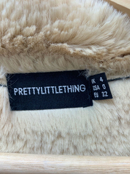 PrettyLittleThing Black Faux Leather Shearling Coat Size UK4