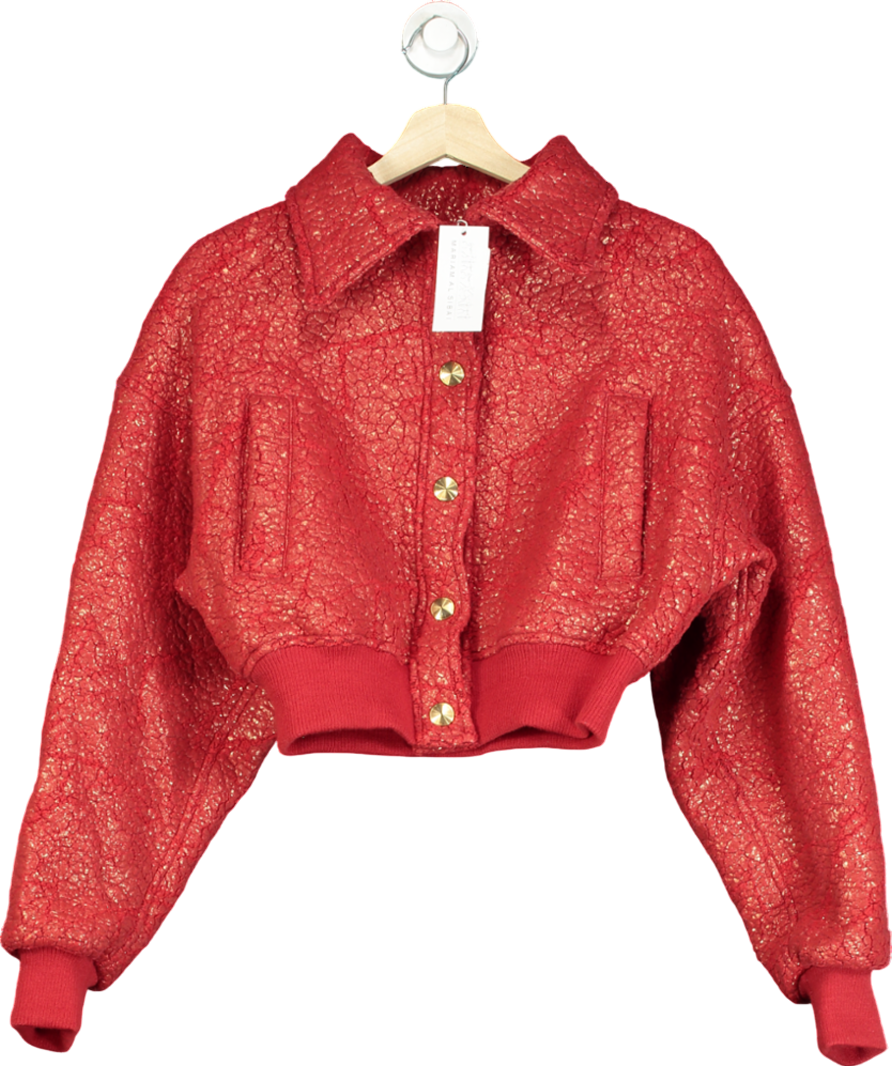 Mariam Al Sibai Red Textured Cropped Bomber Jacket UK XS/S