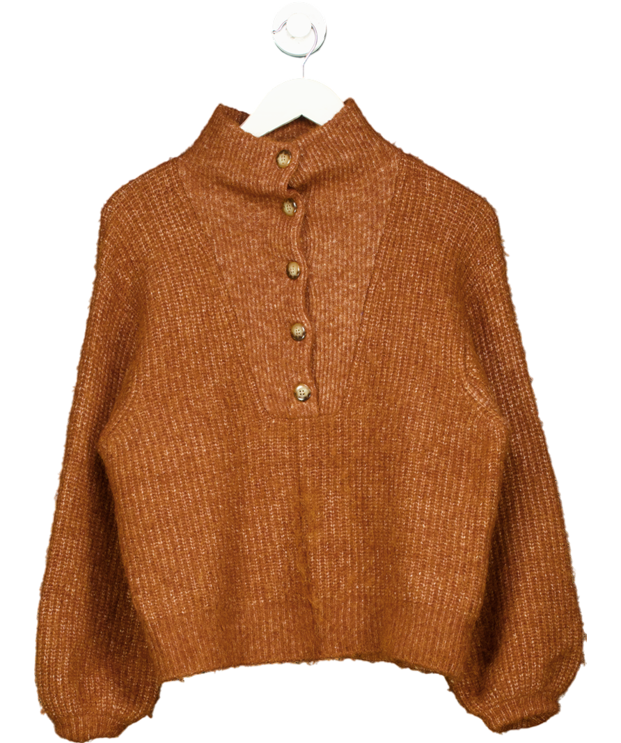 Sezane Brown Alpaca Blend Button Down Jumper UK M