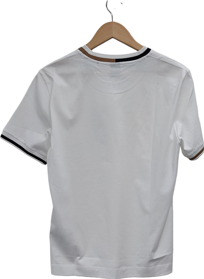 hugo boss White MERCERISED-COTTON T-SHIRT WITH SIGNATURE-STRIPE DETAILS UK XL