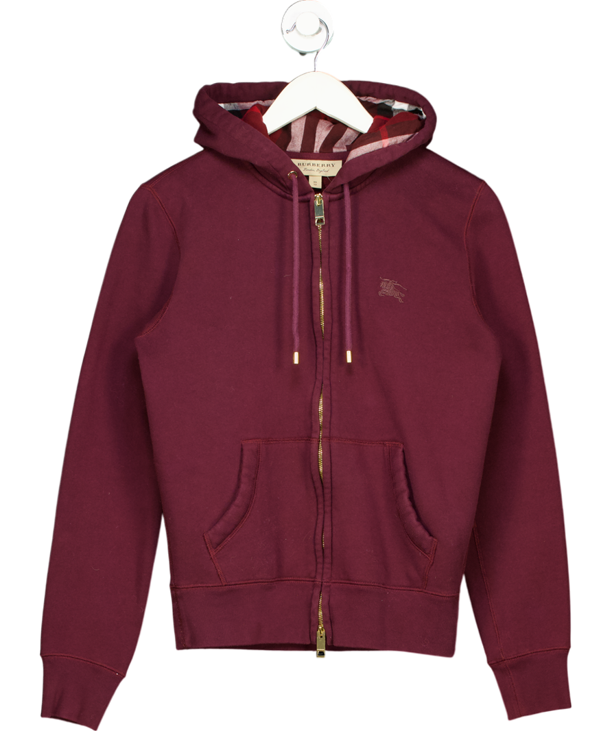 Burberry Burgundy 'hove' / Nova Check Zipped Hoodie with Embroidered Logo UK XS
