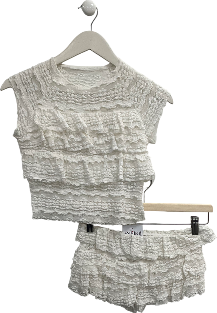 White Lace Frill Mini Shorts And Top UK XS/S