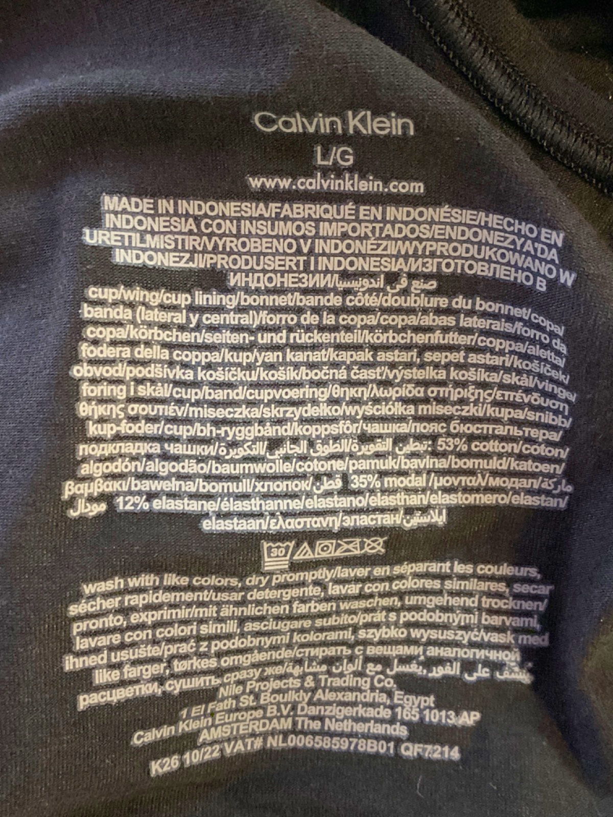 Calvin Klein Black Modern Cotton Unlined Bralette L