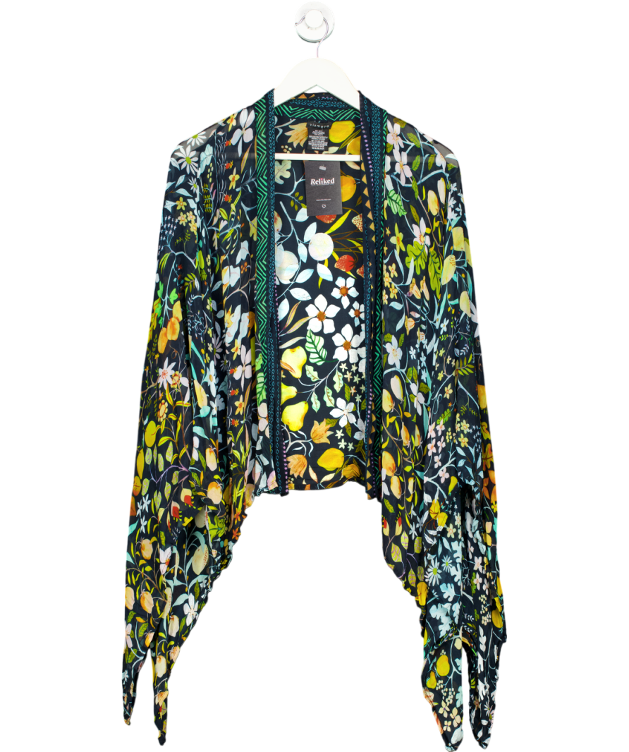 Vismaya Blue Floral Sheer Kimono One Size