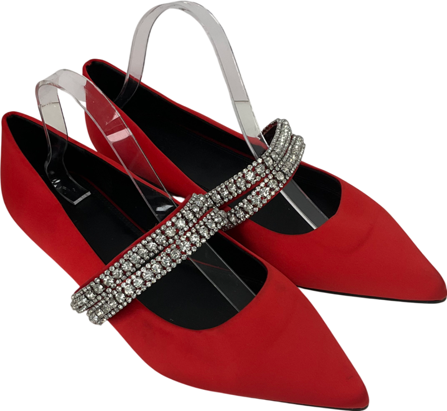 ASOS Red Dimante Strap Ballet Pumps UK 9 EU 42 👠