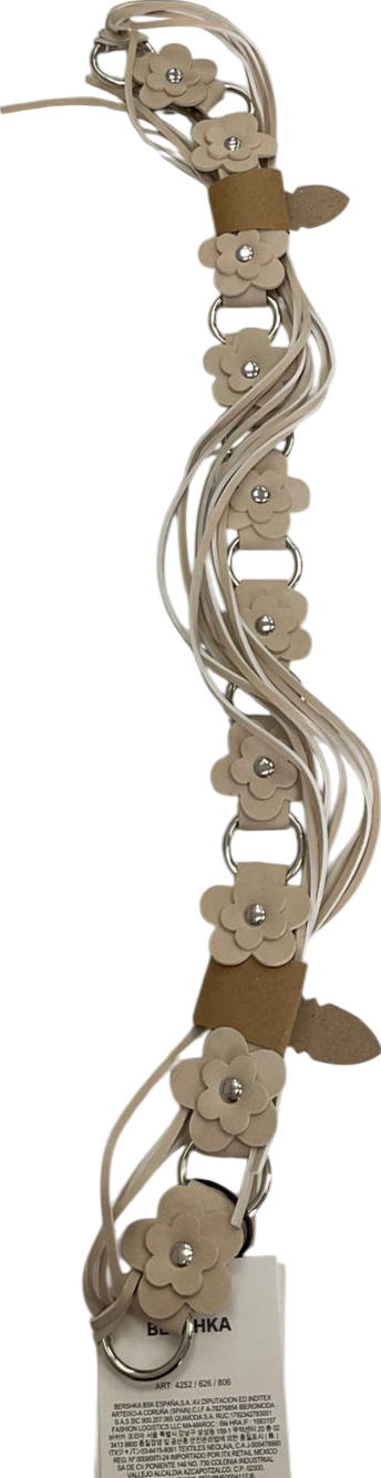 Bershka Beige Floral Faux Suede Belt One Size