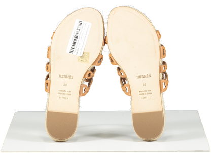 Hermès Brown Ancone Espadrille Nappa Leather Sandals In Gold UK 3 EU 36 👠