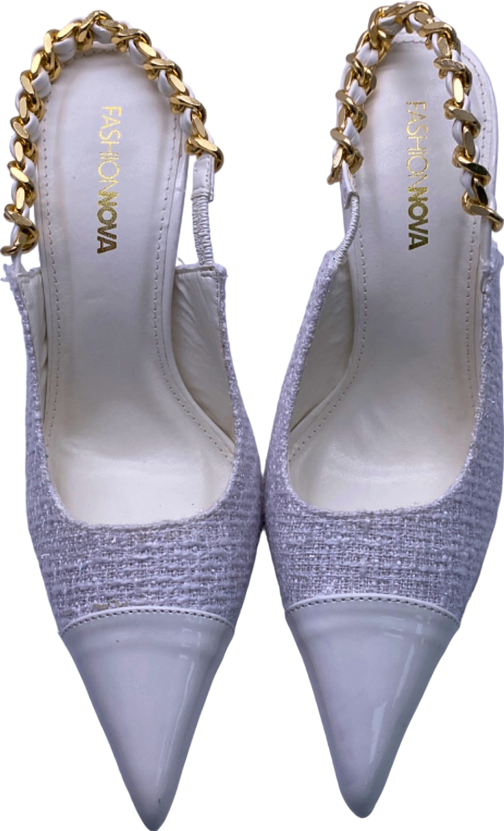 Fashion Nova White Chain Slingback Heels UK 4
