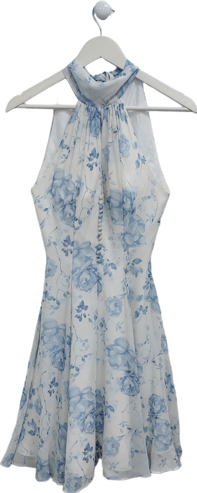 AW Bridal Blue Floral Chiffon Swing Dress UK S