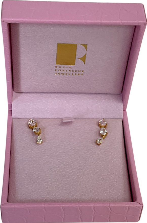 rosie fortescue jewellery Metallic Gold 3 Stone Pear Graduated Earrings