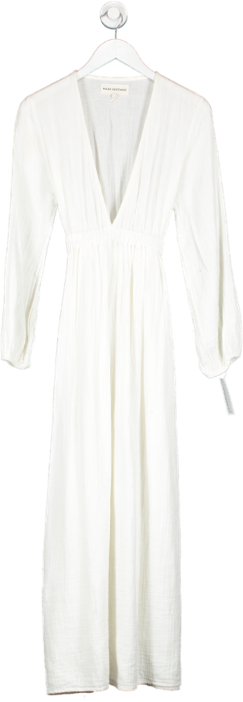 Mara Hoffman White 100% Organic Cotton Deep V Maxi Dress UK XS
