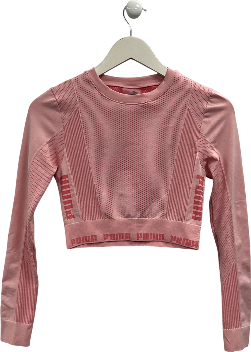 Puma Pink Evoknit Seamless Ls Crop Top UK S