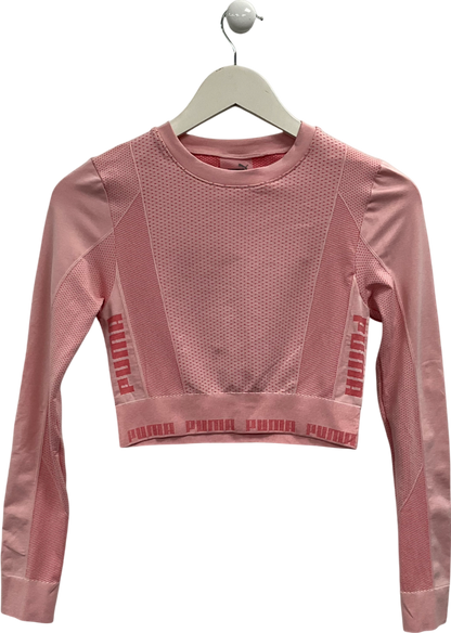 Puma Pink Evoknit Seamless Ls Crop Top UK S