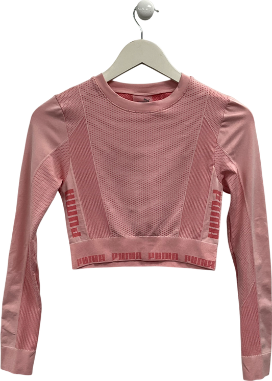 Puma Pink Evoknit Seamless Ls Crop Top UK S