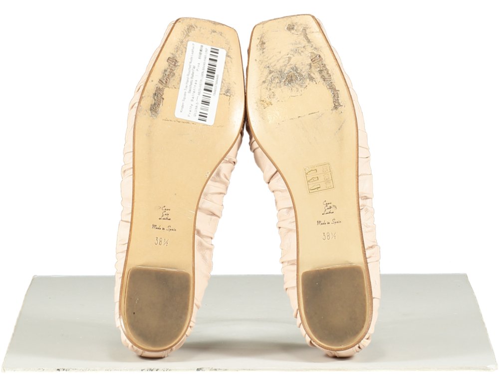 Pretty Ballerinas Pink Kristen Square Toe Hand Rouched Nude Leather Sacchetto Ballet Flat UK 5.5 EU 38.5 👠