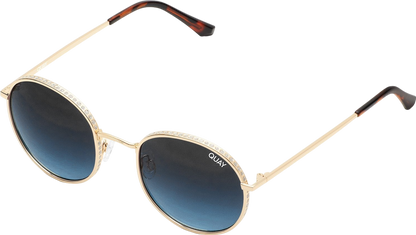 QUAY "Mod Star" Rhinestone-encrusted Metal Frame Gold Sunglasses In Case