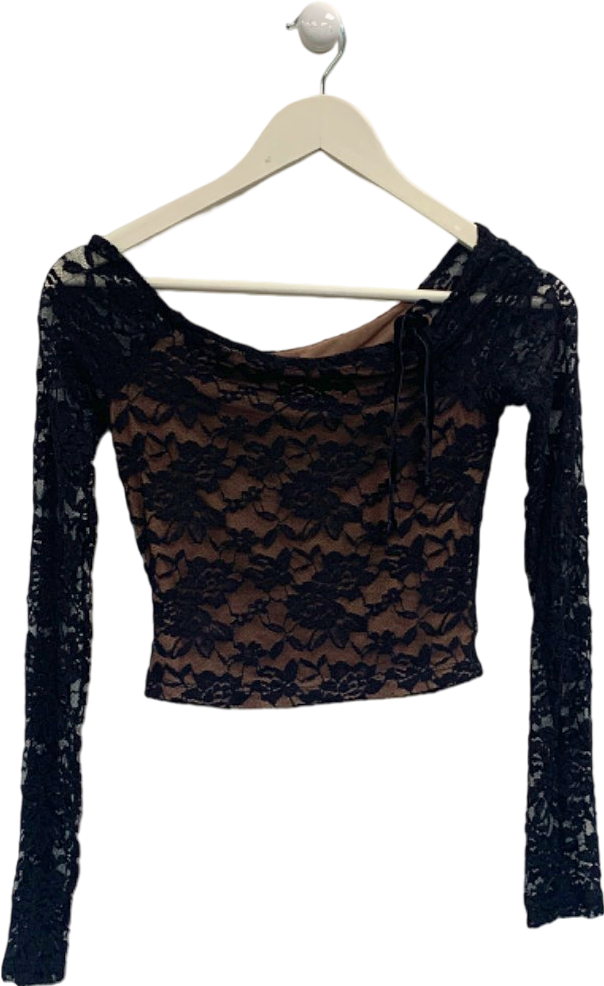 Tiger Mist Black Lace Long Sleeve Top UK XS