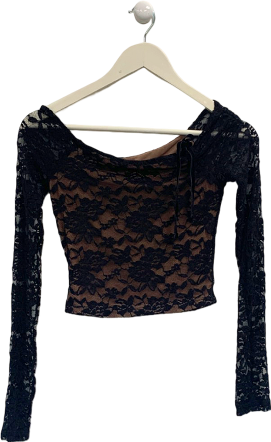 Tiger Mist Black Lace Long Sleeve Top UK XS