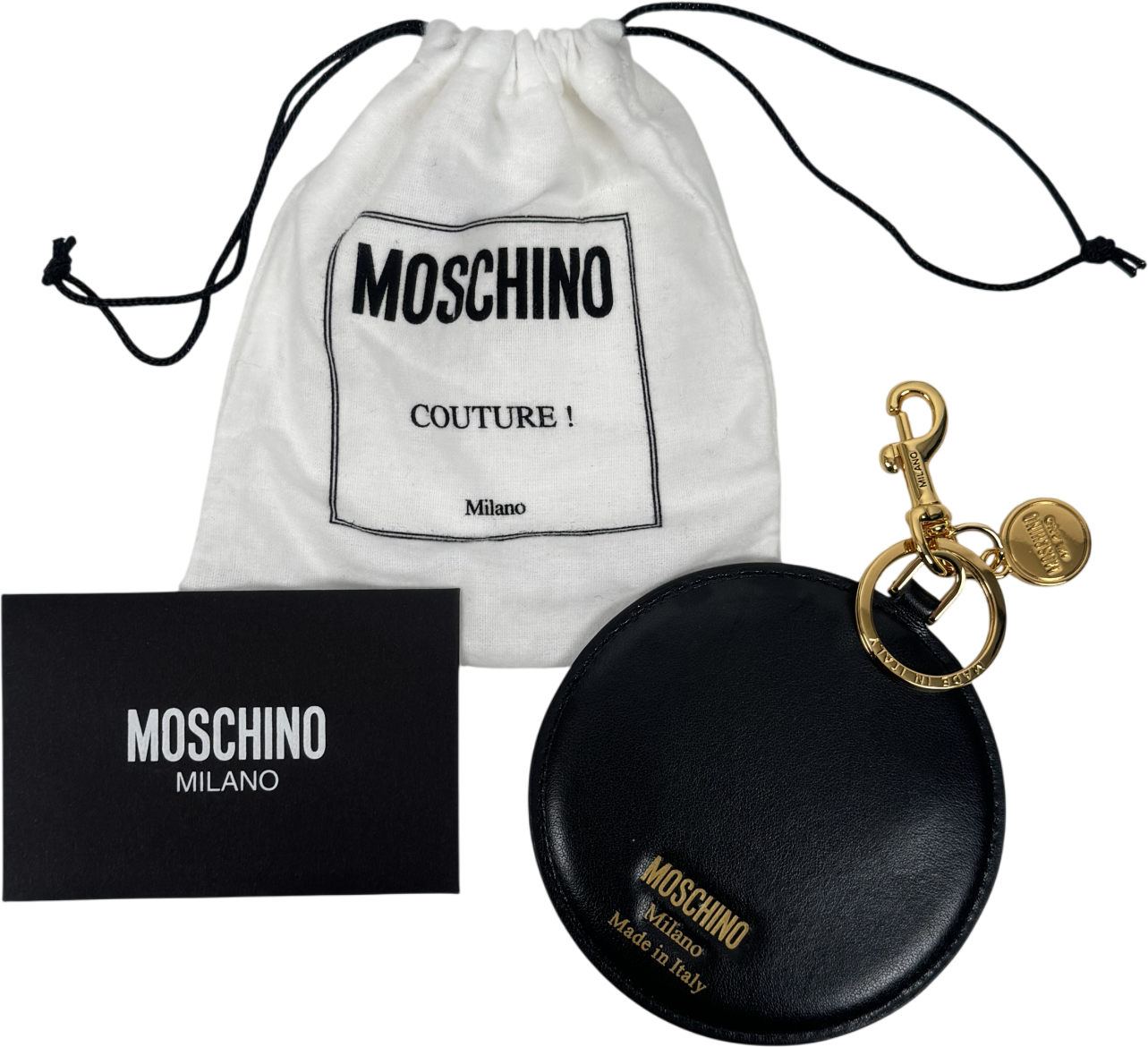 Moschino Black Big Heart Calfskin Bag Charm / Keychain