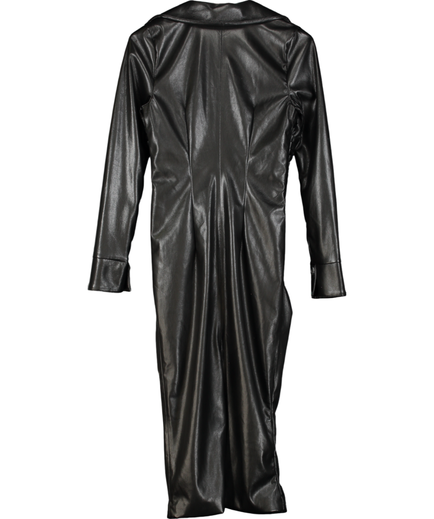 House of CB Viola Black Vegan Leather Long Sleeve Midi Dress UK M