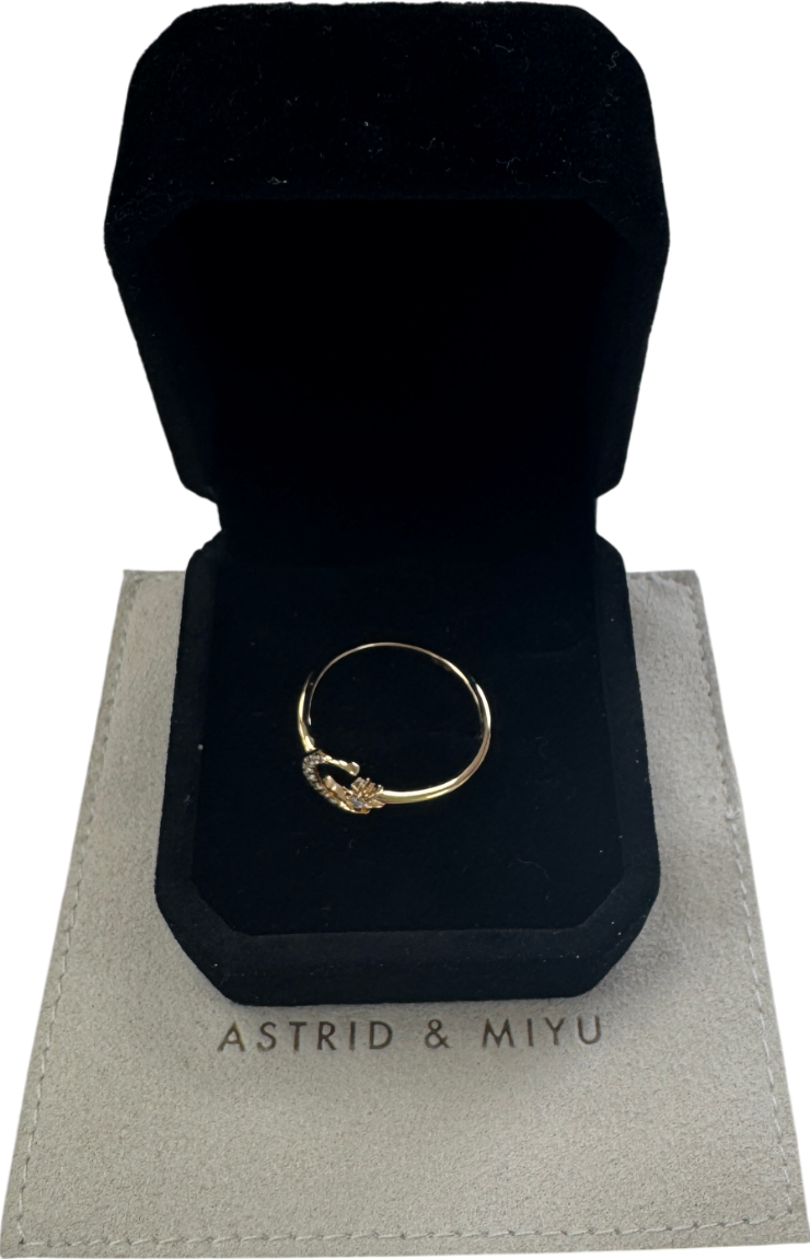Astrid & Miyu Yellow 18k Gold Plated Silver Celestial Moon And Star Crystal Ring Sz O