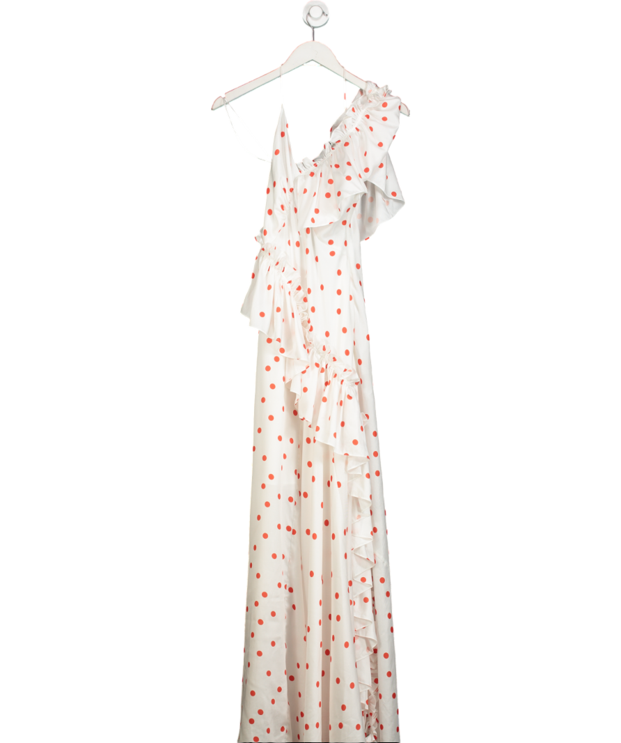 Topshop White & Red Polka Dot Ruffle Maxi Dress UK 10