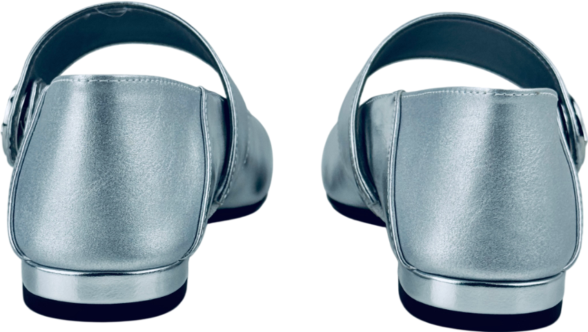 CHARLES & KEITH Metallic Silver Yara Mary Jane Flats UK 4 EU 37 👠