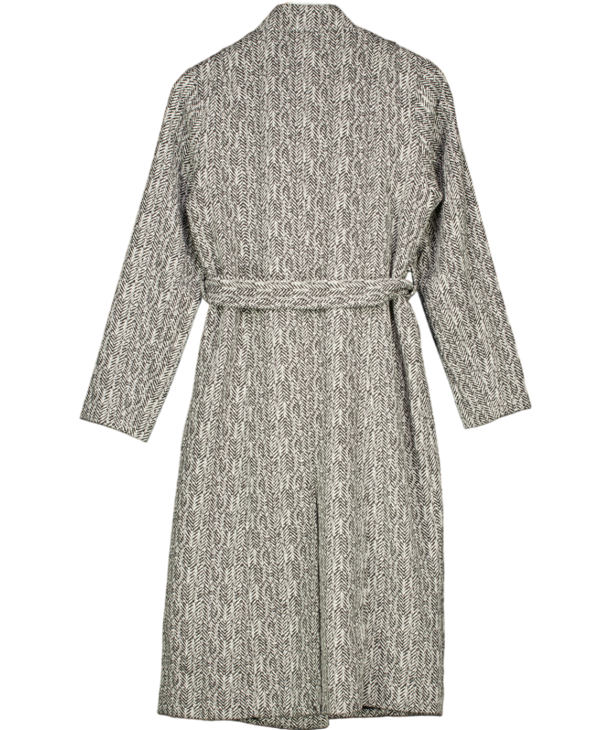 River Island Black Herringbone Notch Collar Wrap Coat UK 6