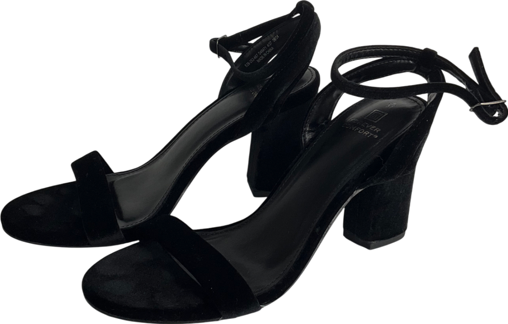 Next Black Velvet Standard/wide Fit Forever Comfort® Block Heel Sandals UK 4 EU 37 👠