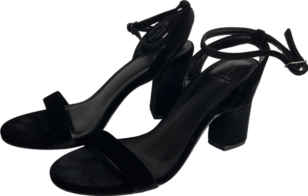 Next Black Velvet Standard/wide Fit Forever Comfort® Block Heel Sandals UK 4 EU 37 👠