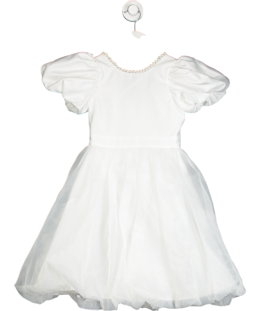 lipsy london White Puff Sleeve Pearl Detail  Bubble Hem Occasion Dress 8 Years