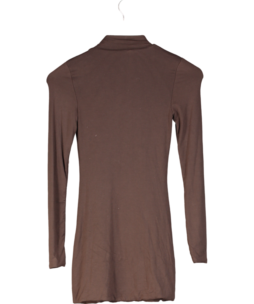 Oh Polly Brown Bindi High Neck Long-sleeve Mini Dress UK 6