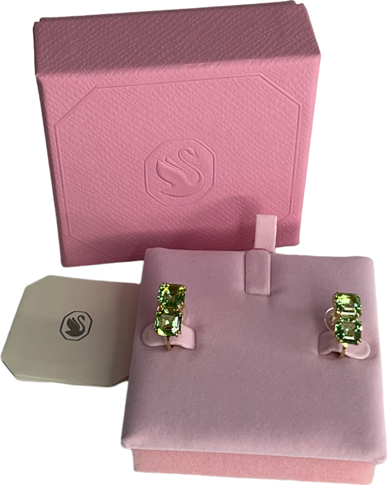 Swarovski Millenia Clip Earrings Square Cut, Green, Gold-tone Plated