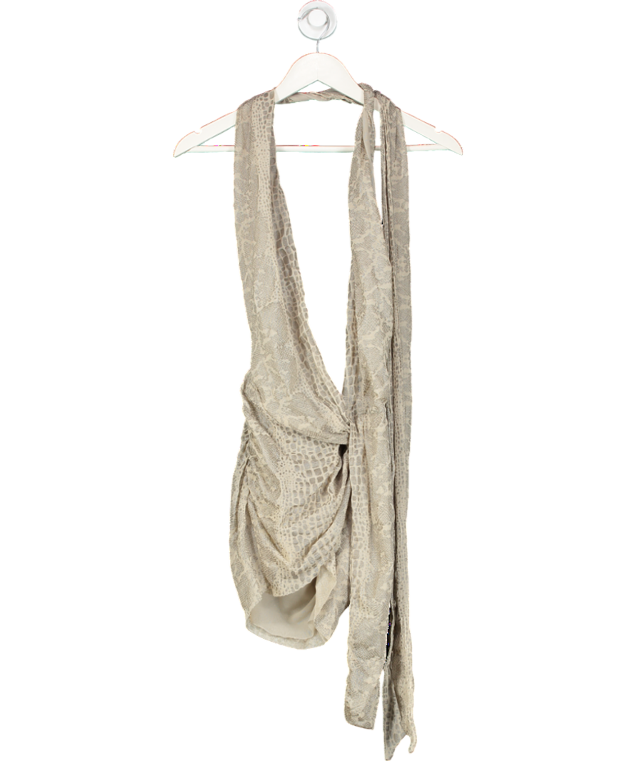 Jaded London Beige Spyro Snakeskin Plunge Mini Dress UK 10