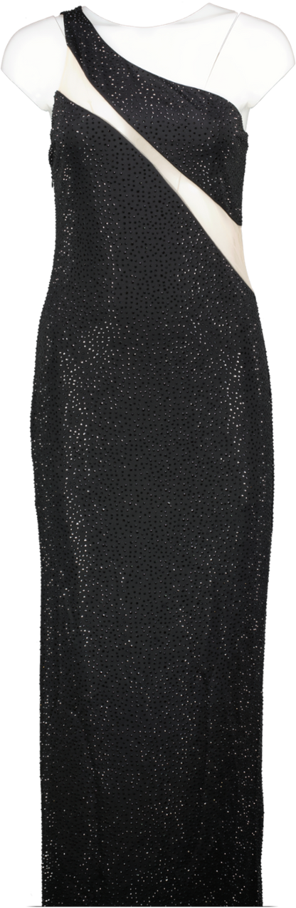 Alice + Olivia Black Mercedes Crystal Embellished One Shoulder Midi-dress. Bnwt UK 14