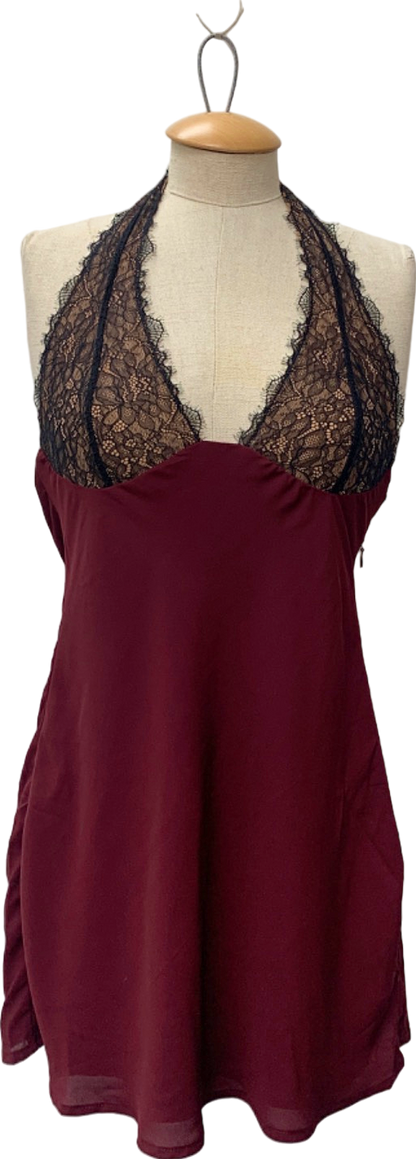 White Fox Burgundy Lace Halter Dress UK S