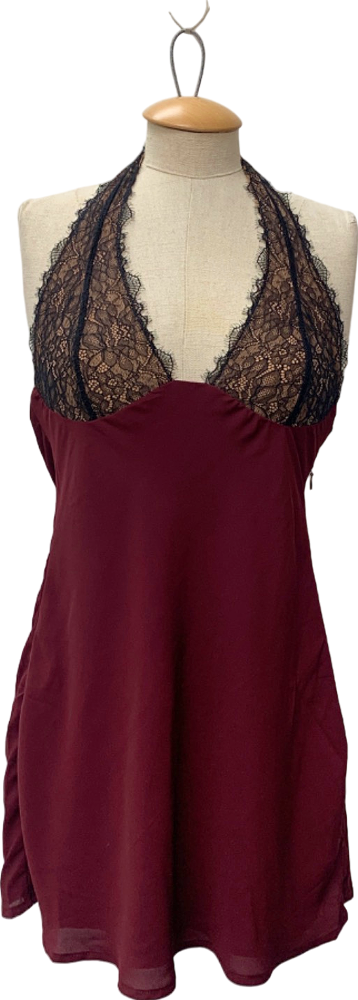 White Fox Burgundy Lace Halter Dress UK S