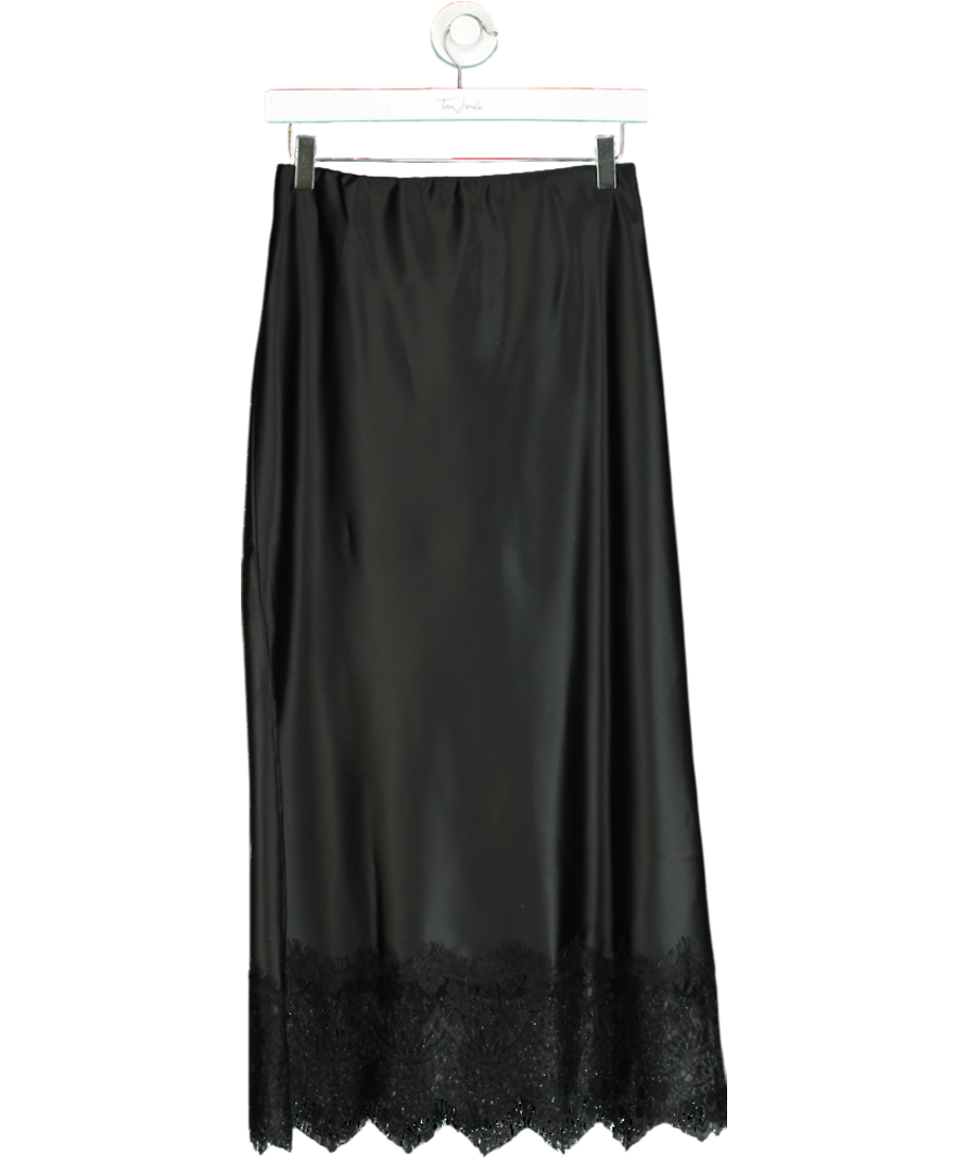 Love & Roses Black Lace Hem Satin Midaxi Skirt UK 8