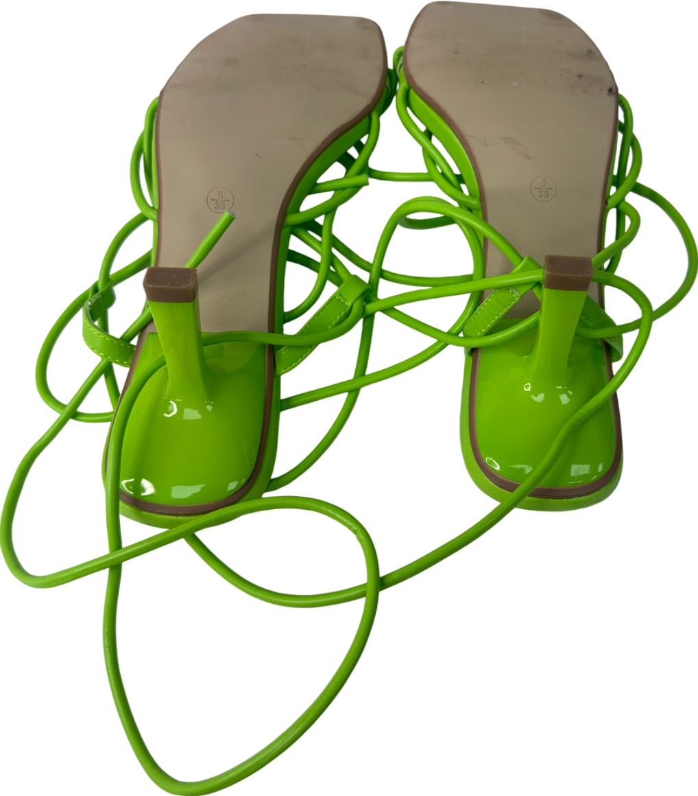 PrettyLittleThing Green Square Toe Lace Up Heeled Sandals UK 5 EU 38 👠