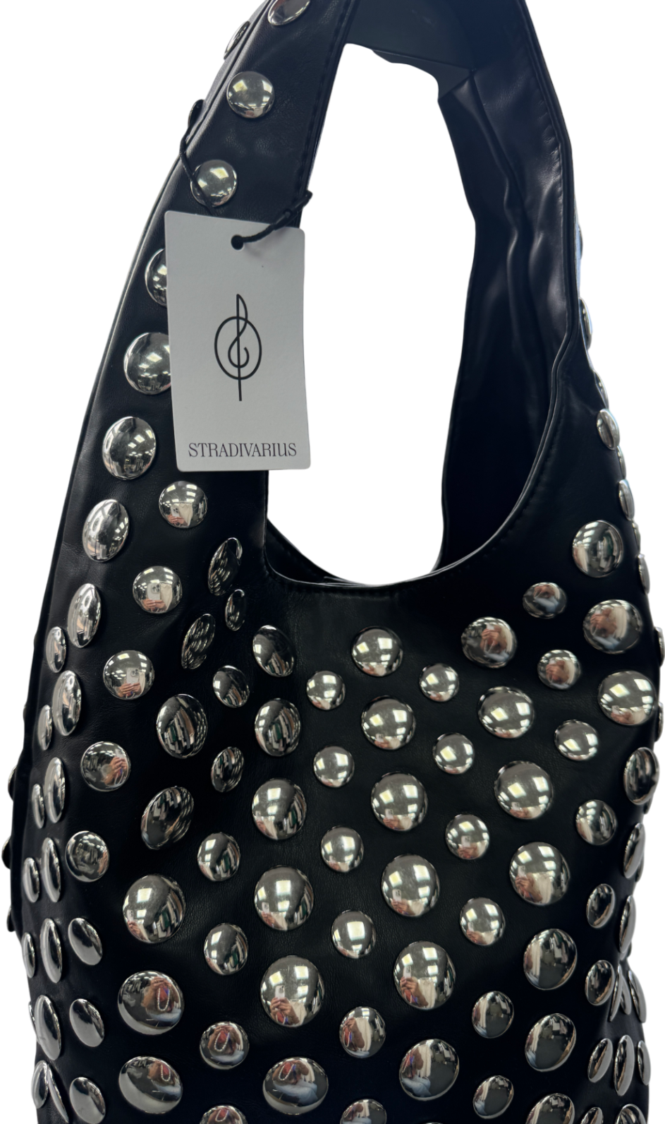 Stradivarius Studded Shoulder Bag In Black