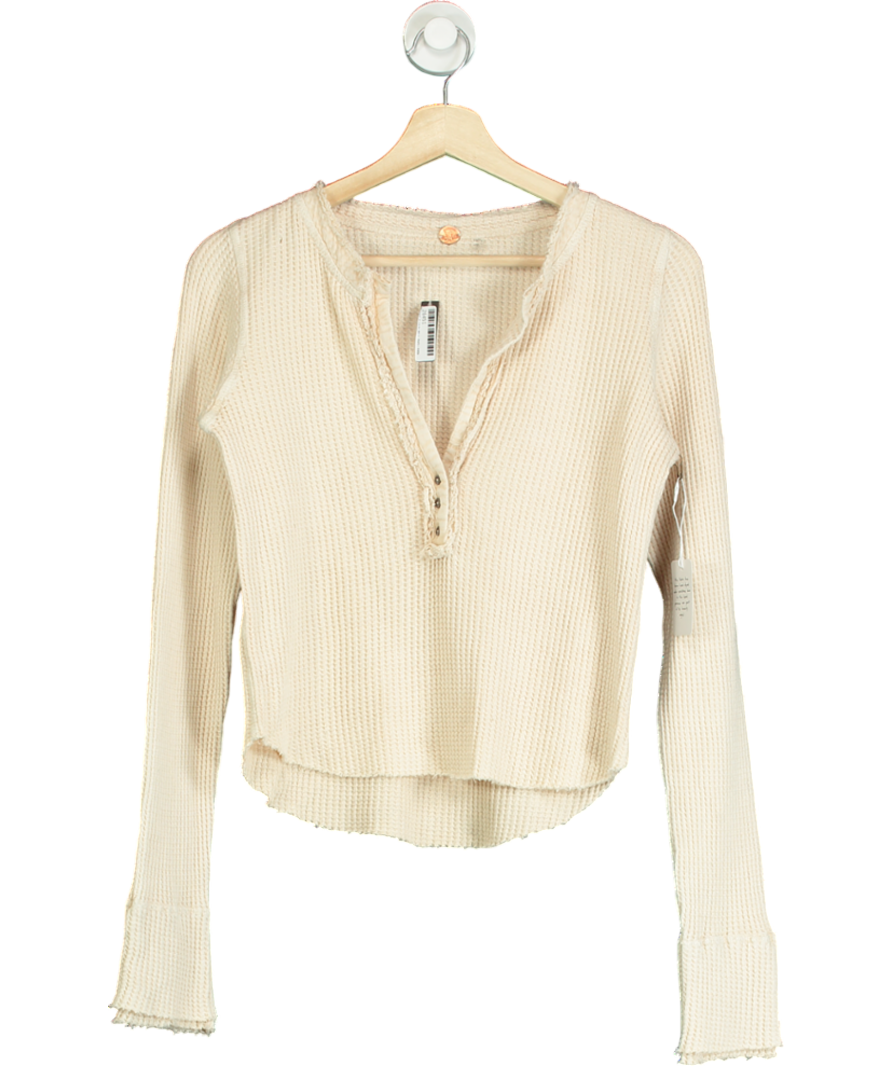 Free People Beige One Waffle-knit V-neck Jumper UK XS